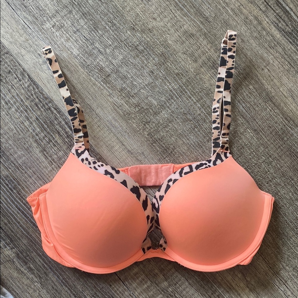 Women's Peach and Leopard Print Push-Up Bra